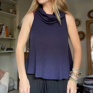 Urban navy ribbed cowl neck tank top